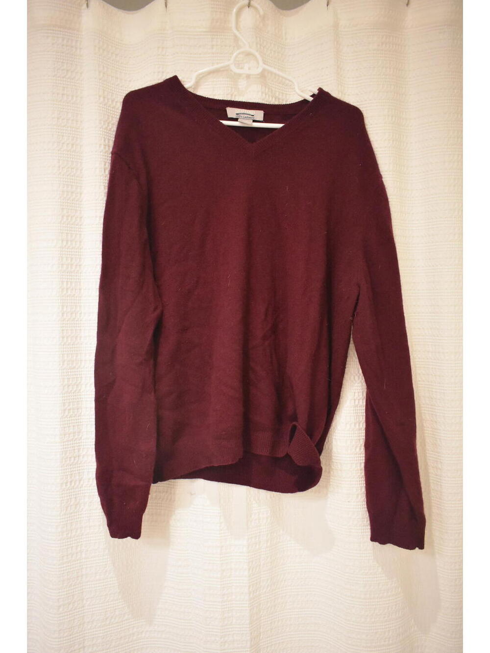 Stafford Executive 100% Cashmere V-Neck Sweater Large Burgundy